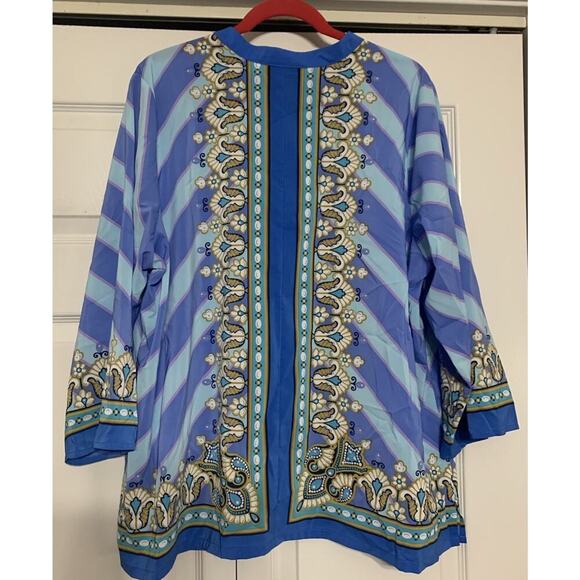 Bob Mackie Wearable Art Bombay Placement Print Button Front Shirt 2X Blue Multi - Picture 6 of 7